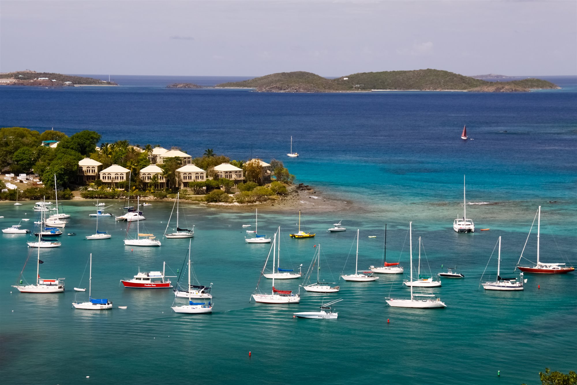 Sailboats and yachts in Cruz Bay, St. John, U.S. Virgin Islands